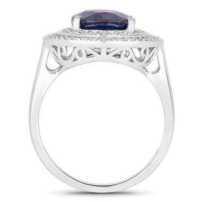 4.82 Carat Genuine Blue Sapphire and White Diamond 14K White Gold Ring
