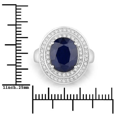4.82 Carat Genuine Blue Sapphire and White Diamond 14K White Gold Ring