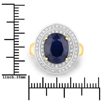 4.82 Carat Genuine Blue Sapphire and White Diamond 14K Yellow Gold Ring
