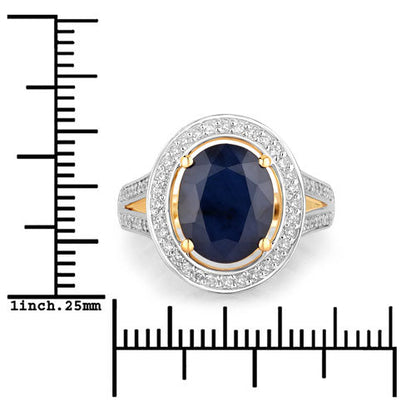 4.74 Carat Genuine Blue Sapphire and White Diamond 14K Yellow Gold Ring