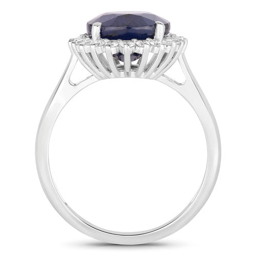 4.63 Carat Genuine Blue Sapphire and White Diamond 14K White Gold Ring