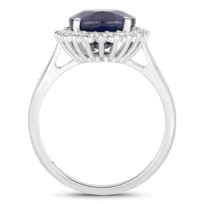 4.63 Carat Genuine Blue Sapphire and White Diamond 14K White Gold Ring