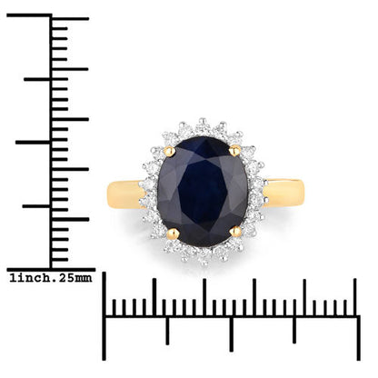 4.63 Carat Genuine Blue Sapphire and White Diamond 14K Yellow Gold Ring