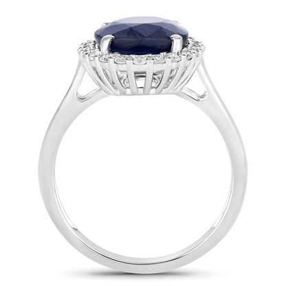 4.63 Carat Genuine Blue Sapphire and White Diamond 14K White Gold Ring