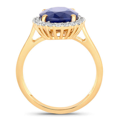 4.63 Carat Genuine Blue Sapphire and White Diamond 14K Yellow Gold Ring