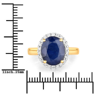 4.63 Carat Genuine Blue Sapphire and White Diamond 14K Yellow Gold Ring