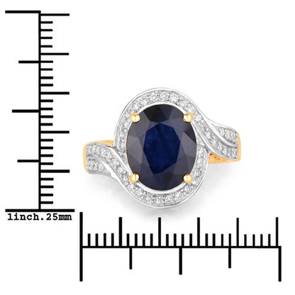 4.69 Carat Genuine Blue Sapphire and White Diamond 14K Yellow Gold Ring
