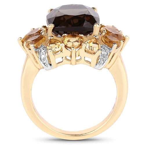 14K Yellow Gold Plated 7.10 Carat Genuine Smoky Quartz, Citrine & White Topaz Brass Ring
