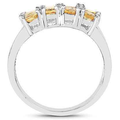 2.67 Carat Genuine Yellow Sapphire and White Diamond .925 Sterling Silver Ring