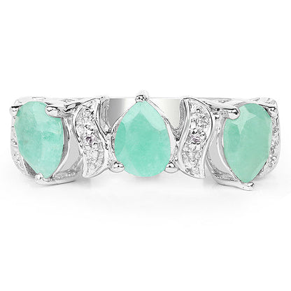 1.87 Carat Genuine Emerald and White Topaz .925 Sterling Silver Ring