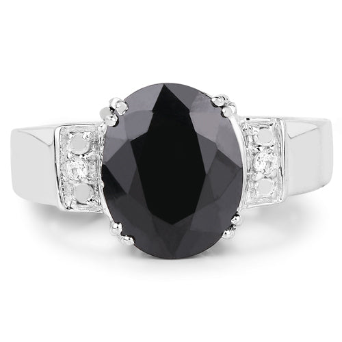 5.29 Carat Genuine Black Sapphire and White Topaz .925 Sterling Silver Ring