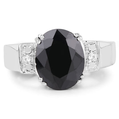 5.29 Carat Genuine Black Sapphire and White Topaz .925 Sterling Silver Ring