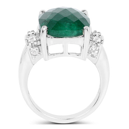 8.50 Carat Dyed Emerald and White Topaz .925 Sterling Silver Ring