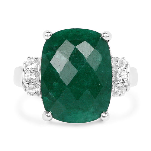 8.50 Carat Dyed Emerald and White Topaz .925 Sterling Silver Ring