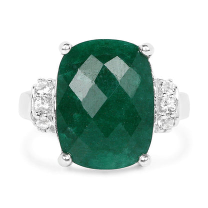 8.50 Carat Dyed Emerald and White Topaz .925 Sterling Silver Ring