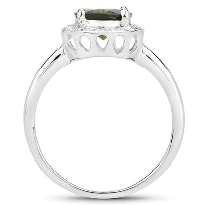 1.90 Carat Genuine Chrome Diopside and White Topaz .925 Sterling Silver Ring