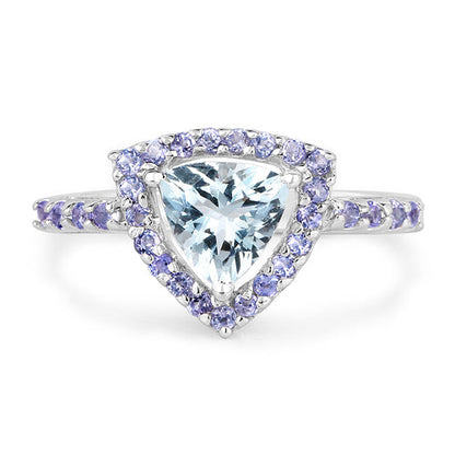 1.41 Carat Genuine Aquamarine & Tanzanite .925 Sterling Silver Ring