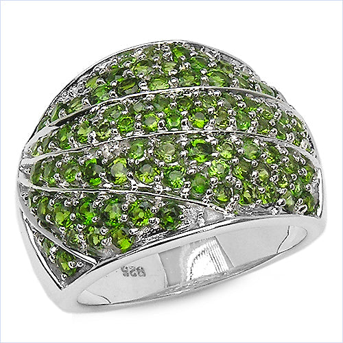3.16 Carat Genuine Chrome Diopside .925 Sterling Silver Ring