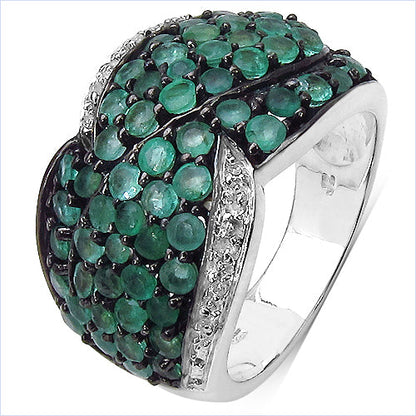 2.28 Carat Genuine Emerald & White Topaz .925 Sterling Silver Ring