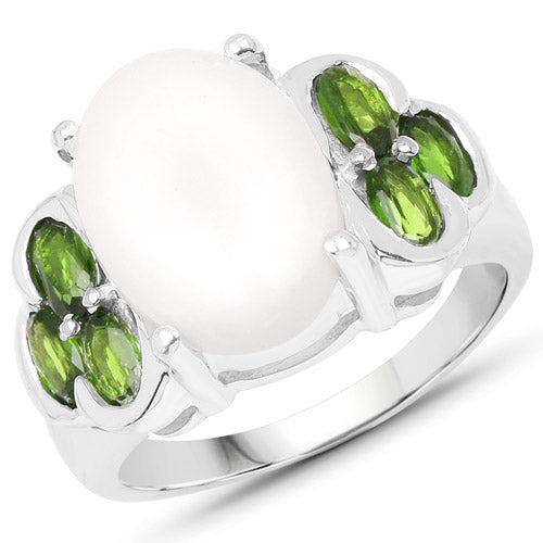 4.52 Carat Genuine Opal and Chrome Diopside .925 Sterling Silver Ring