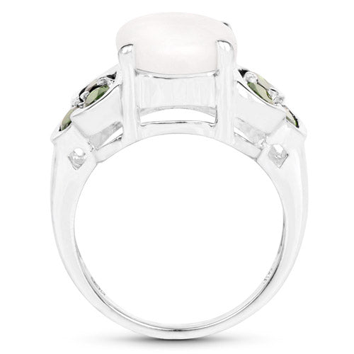 4.52 Carat Genuine Opal and Chrome Diopside .925 Sterling Silver Ring