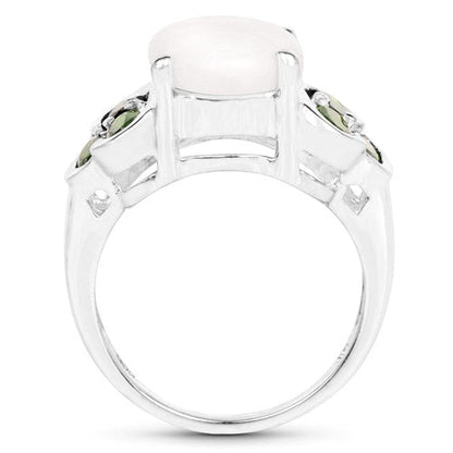 4.52 Carat Genuine Opal and Chrome Diopside .925 Sterling Silver Ring