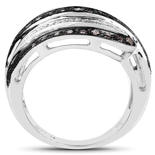 0.80 Carat Genuine Brown Diamond and White Diamond .925 Sterling Silver Ring