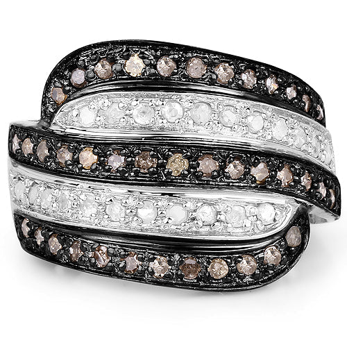 0.80 Carat Genuine Brown Diamond and White Diamond .925 Sterling Silver Ring