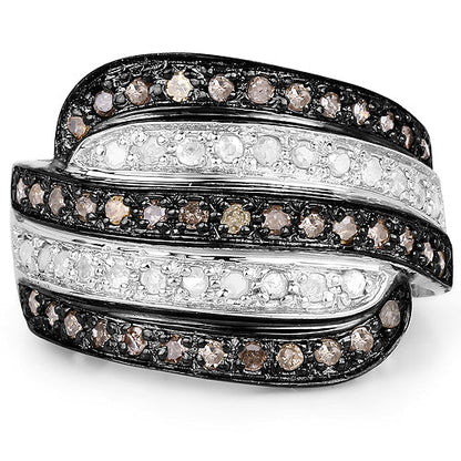 0.80 Carat Genuine Brown Diamond and White Diamond .925 Sterling Silver Ring