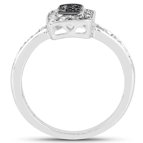 0.36 Carat Genuine Blue Diamond and White Diamond .925 Sterling Silver Ring