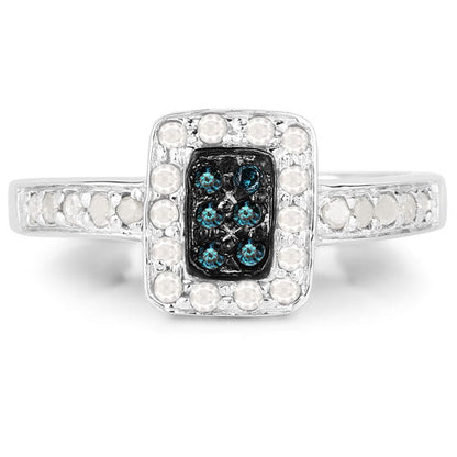 0.36 Carat Genuine Blue Diamond and White Diamond .925 Sterling Silver Ring