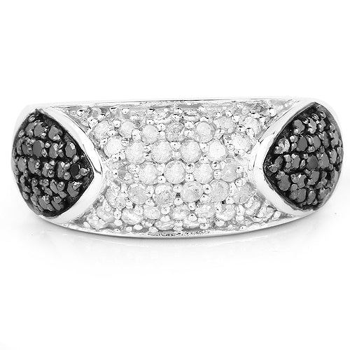 0.99 Carat Genuine Black Diamond and White Diamond .925 Sterling Silver Ring