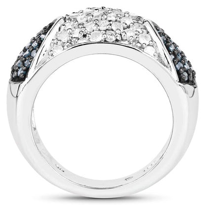0.94 Carat Genuine Blue Diamond and White Diamond .925 Sterling Silver Ring