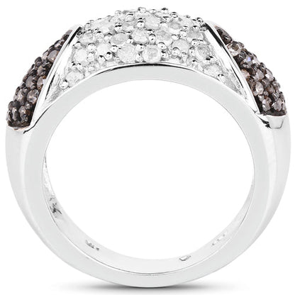 0.94 Carat Genuine Champagne Diamond and White Diamond .925 Sterling Silver Ring