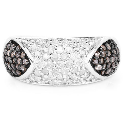 0.94 Carat Genuine Champagne Diamond and White Diamond .925 Sterling Silver Ring