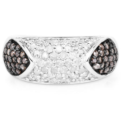 0.94 Carat Genuine Champagne Diamond and White Diamond .925 Sterling Silver Ring