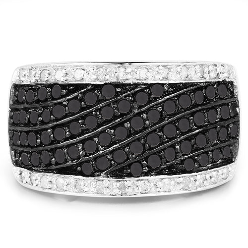 0.79 Carat Genuine Black Diamond and White Diamond .925 Sterling Silver Ring