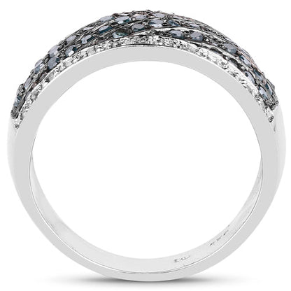 0.80 Carat Genuine Blue Diamond and White Diamond .925 Sterling Silver Ring