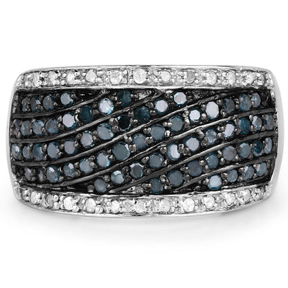0.80 Carat Genuine Blue Diamond and White Diamond .925 Sterling Silver Ring