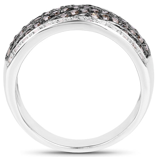 0.87 Carat Genuine Champagne Diamond and White Diamond .925 Sterling Silver Ring