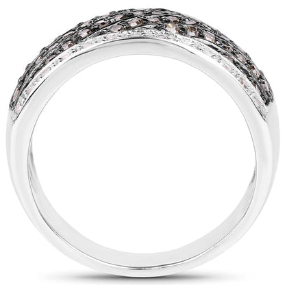 0.87 Carat Genuine Champagne Diamond and White Diamond .925 Sterling Silver Ring