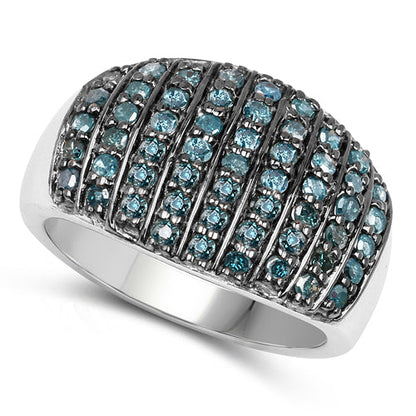 0.83 Carat Genuine Blue Diamond and White Diamond .925 Sterling Silver Ring