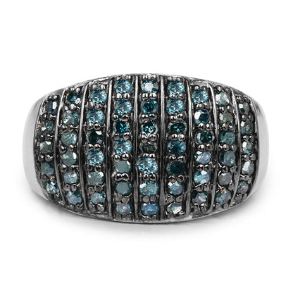 0.83 Carat Genuine Blue Diamond and White Diamond .925 Sterling Silver Ring