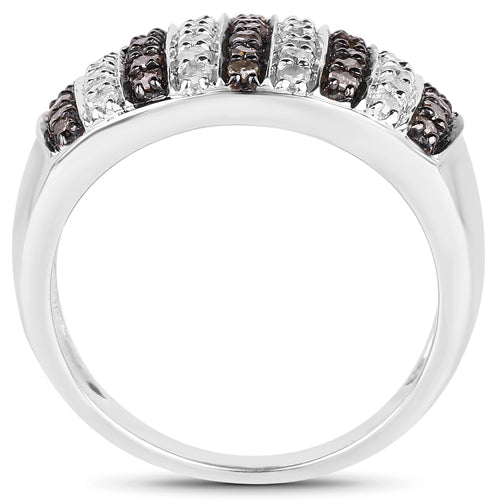 0.83 Carat Genuine Champagne Diamond and White Diamond .925 Sterling Silver Ring