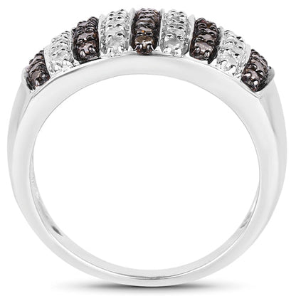 0.83 Carat Genuine Champagne Diamond and White Diamond .925 Sterling Silver Ring