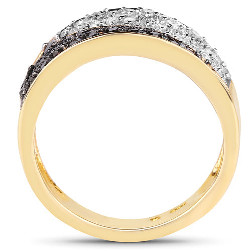 14K Yellow Gold Plated 1.20 Carat Genuine Black Diamond and White Diamond .925 Sterling Silver Ring