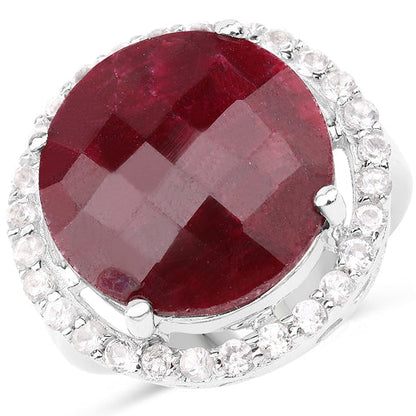13.10 Carat Dyed Ruby and White Topaz .925 Sterling Silver Ring