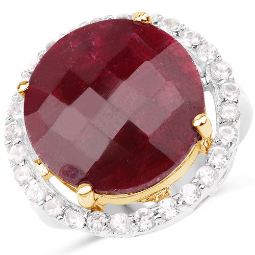 Bague en argent sterling 925 avec rubis teinté de 13,10 carats et topaze blanche