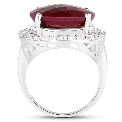 13.10 Carat Dyed Ruby and White Topaz .925 Sterling Silver Ring
