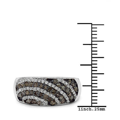 0.64 Carat Genuine Champagne Diamond & White Diamond .925 Sterling Silver Ring